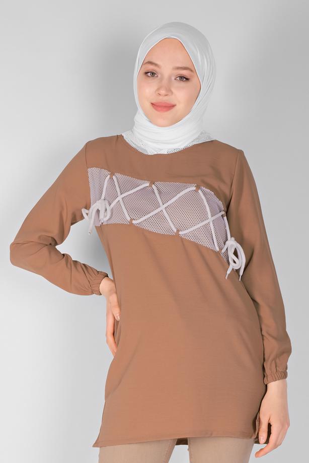 Vêtements hijab  MESH AND TIE DETAIL TUNIC 54287 - TRENDTESETTÜR