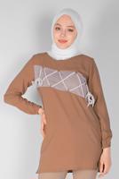 Hijab clothing BROWN MESH AND TIE DETAIL TUNIC 54287