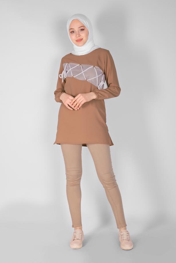 Vêtements hijab  MESH AND TIE DETAIL TUNIC 54287 - TRENDTESETTÜR