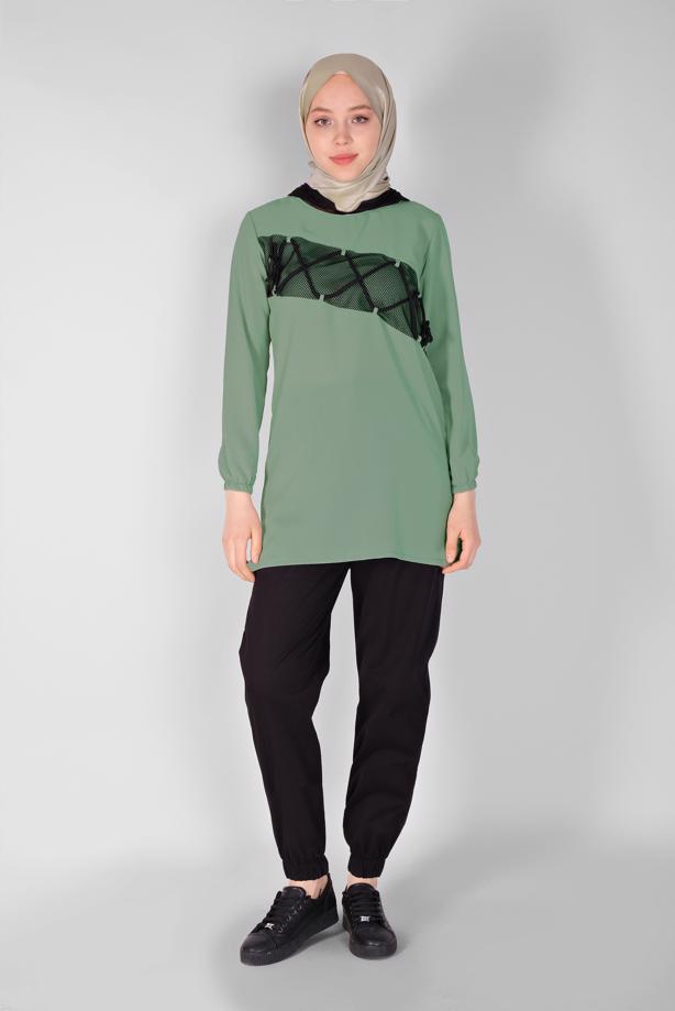 Vêtements hijab  MESH AND TIE DETAIL TUNIC 54287 - TRENDTESETTÜR