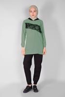 Tesettür giyim YEŞİL FİLE VE BAĞCIK DETAYLI TUNİK 54287 