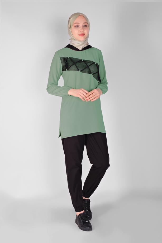 Vêtements hijab  MESH AND TIE DETAIL TUNIC 54287 - TRENDTESETTÜR