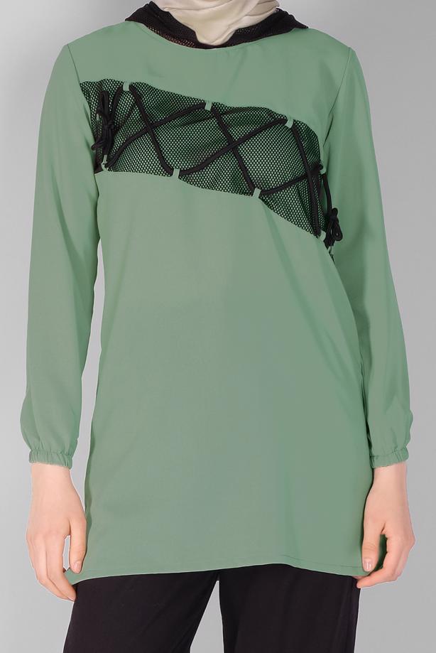 Vêtements hijab  MESH AND TIE DETAIL TUNIC 54287 - TRENDTESETTÜR