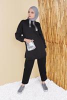 Vêtements hijab NOIR TUNIQUE AVEC POCHE ET FERMETURE ÉCLAIR 58402