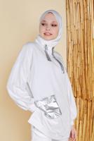Tesettür giyim BEYAZ CEP VE FERMUAR DETAYLI TUNİK 58402