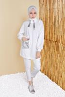 Tesettür giyim BEYAZ CEP VE FERMUAR DETAYLI TUNİK 58402