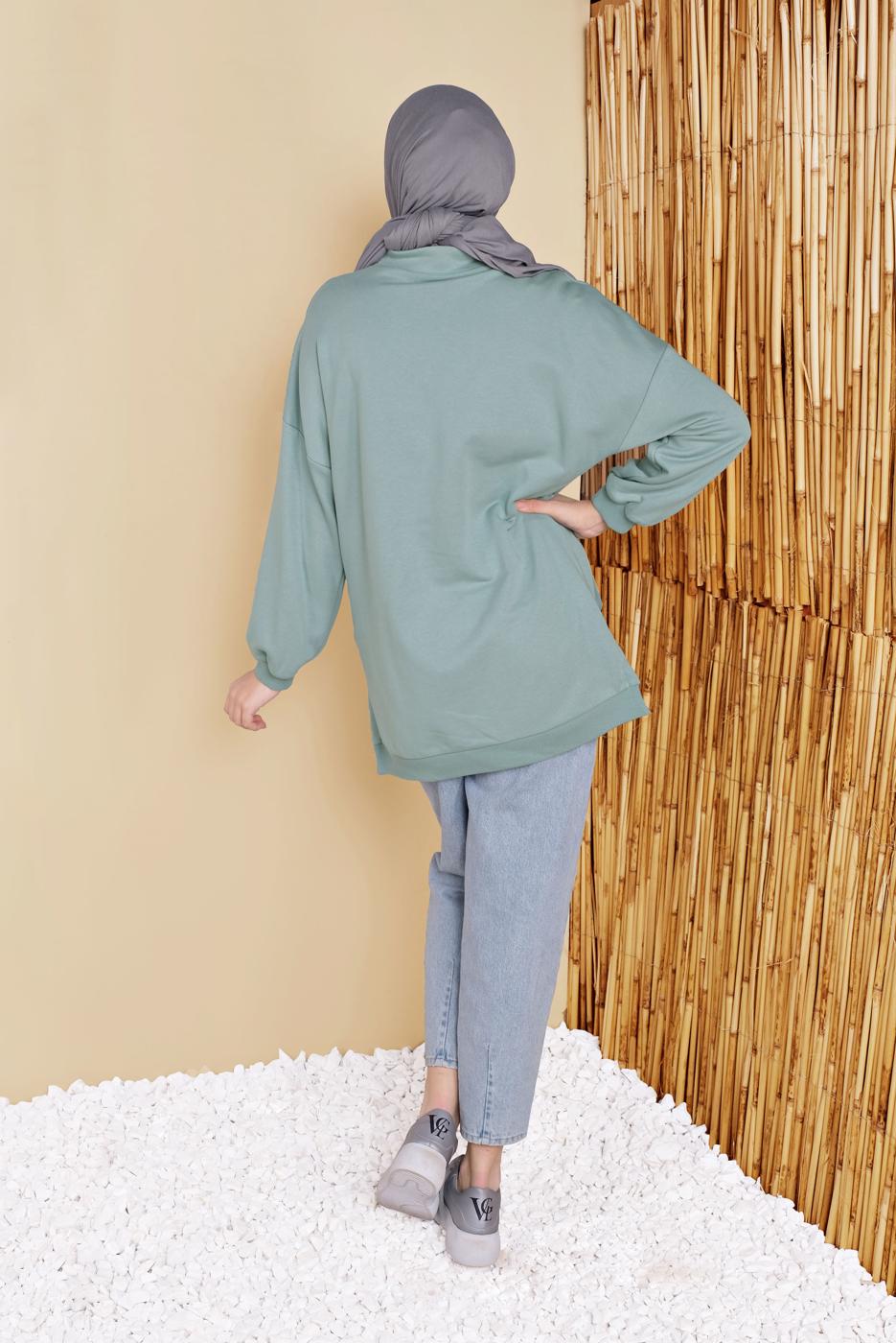 Hijab clothing GREEN POCKET AND ZIPPER DETAIL TUNIC 58402 
