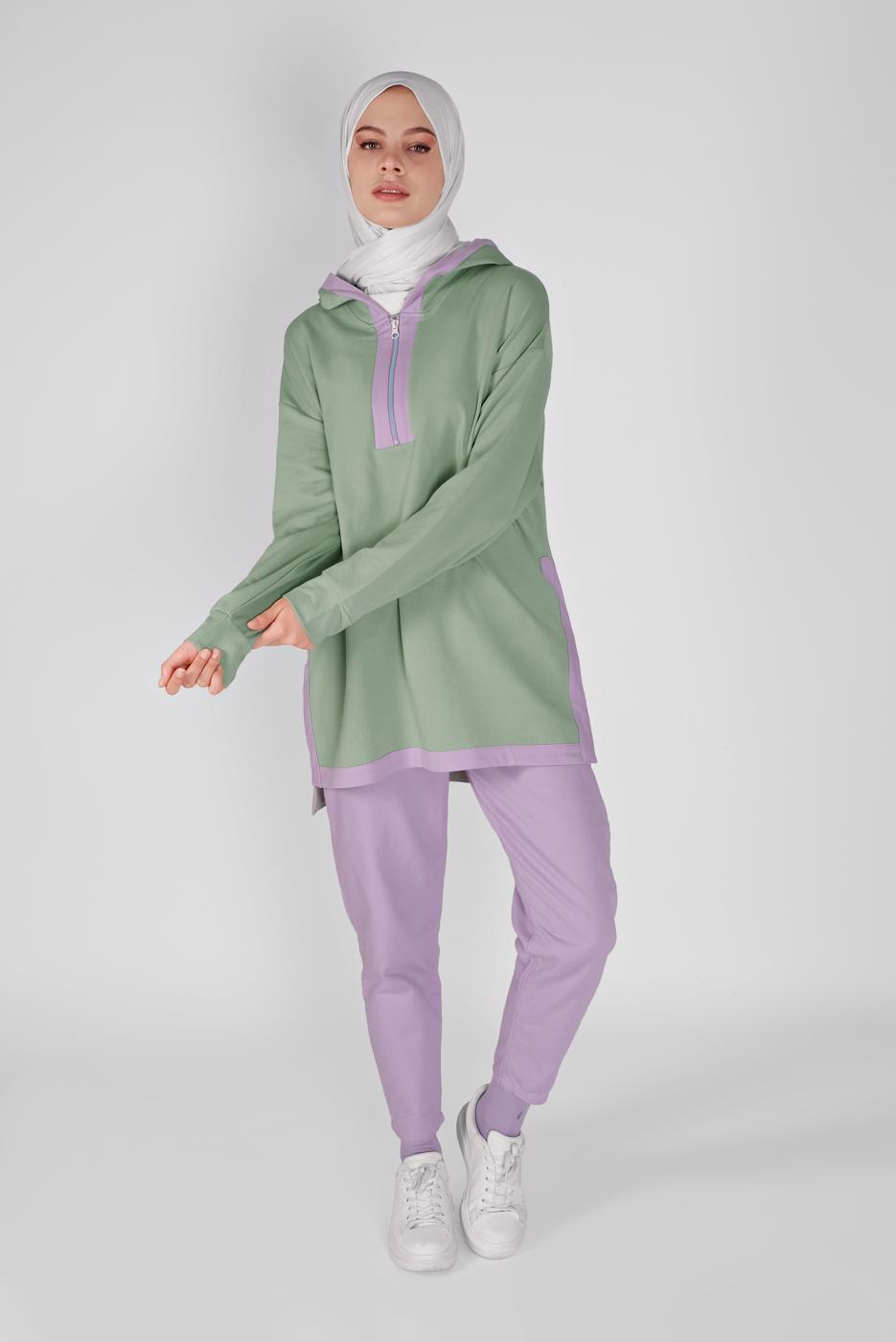 Vêtements hijab VERT TUNIQUE À CAPUCHE 63012