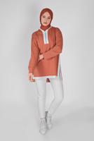 Tesettür giyim TURUNCU FERMUARLI KAPÜŞONLU TUNİK  63012 