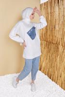 Tesettür giyim BEYAZ İŞLEMELİ CEP AKSESUARLI TUNİK 88402