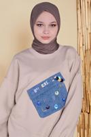 Vêtements hijab BEIGE TUNIQUE À POCHES BRODÉES 88402