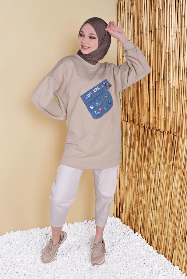 Vêtements hijab  EMBROIDERED POCKET DETAIL TUNIC 88402  - TRENDTESETTÜR