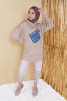 Vêtements hijab BEIGE TUNIQUE À POCHES BRODÉES 88402