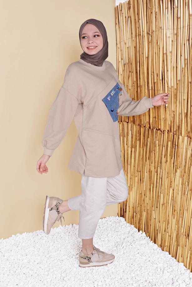 Vêtements hijab  EMBROIDERED POCKET DETAIL TUNIC 88402  - TRENDTESETTÜR