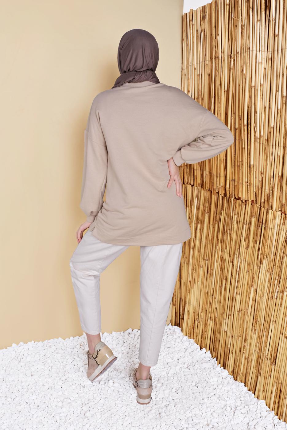 Vêtements hijab BEIGE TUNIQUE À POCHES BRODÉES 88402