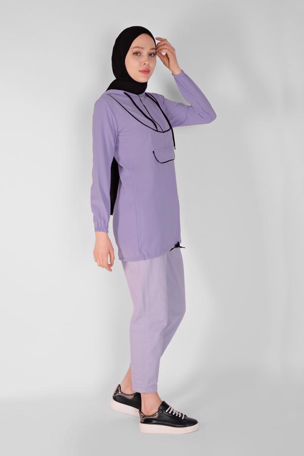 Vêtements hijab  ZIPPERED TIE DETAIL TUNIC 88534  - TRENDTESETTÜR