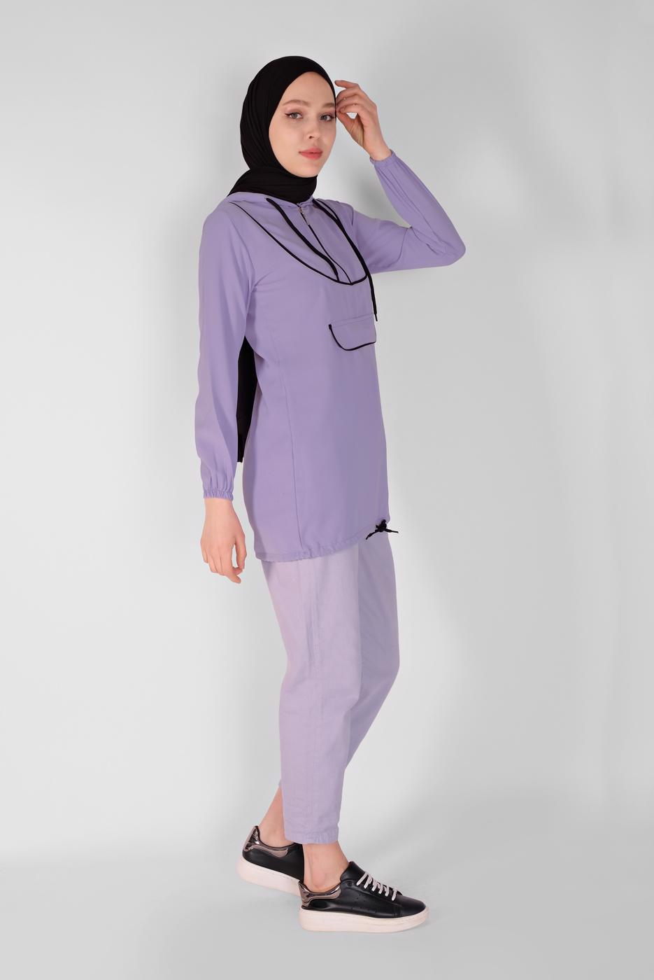 Hijab clothing PURPLE ZIPPERED TIE DETAIL TUNIC 88534 