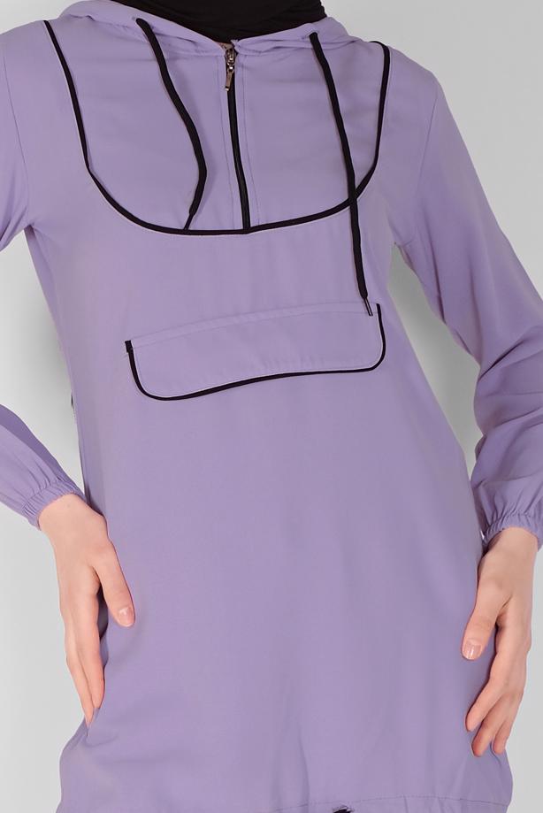 Vêtements hijab  ZIPPERED TIE DETAIL TUNIC 88534  - TRENDTESETTÜR