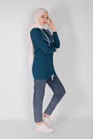 Hijab clothing NAVY BLUE ZIPPERED TIE DETAIL TUNIC 88534 