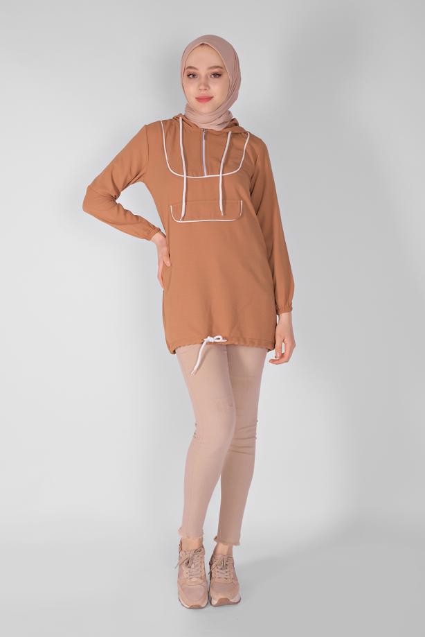 Vêtements hijab  ZIPPERED TIE DETAIL TUNIC 88534  - TRENDTESETTÜR