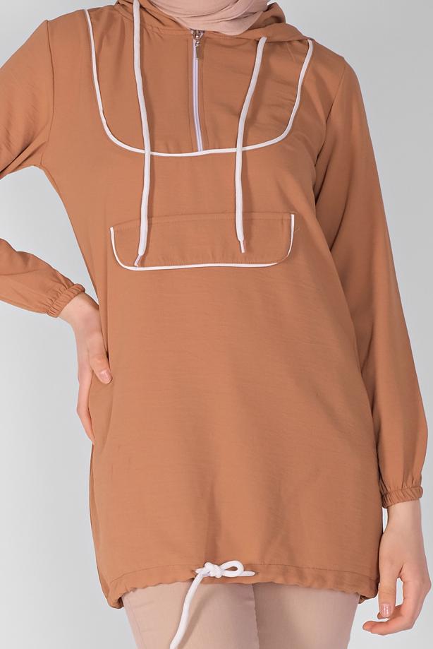 Vêtements hijab  ZIPPERED TIE DETAIL TUNIC 88534  - TRENDTESETTÜR