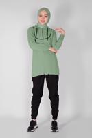 Tesettür giyim YEŞİL FERMUARLI  BAĞCIKLI TUNİK 88534 