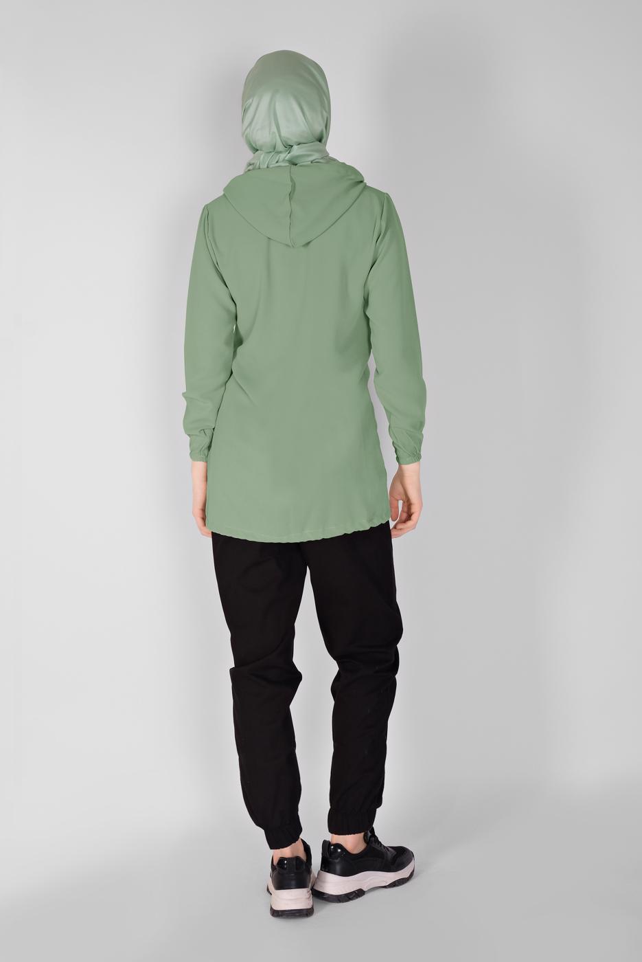 Tesettür giyim YEŞİL FERMUARLI  BAĞCIKLI TUNİK 88534 