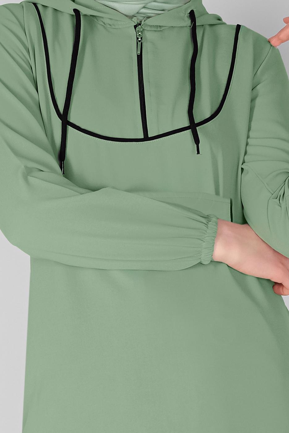 Tesettür giyim YEŞİL FERMUARLI  BAĞCIKLI TUNİK 88534 