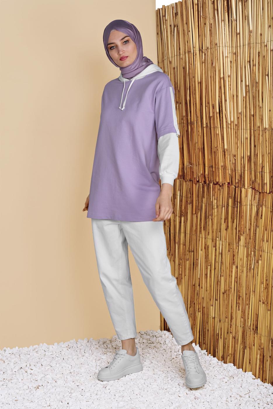 Hijab clothing PURPLE 2-COLOR HOODED TUNIC 071 