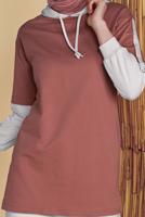 Hijab clothing PINK 2-COLOR HOODED TUNIC 071 