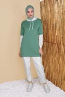 Hijab clothing GREEN 2-COLOR HOODED TUNIC 071 