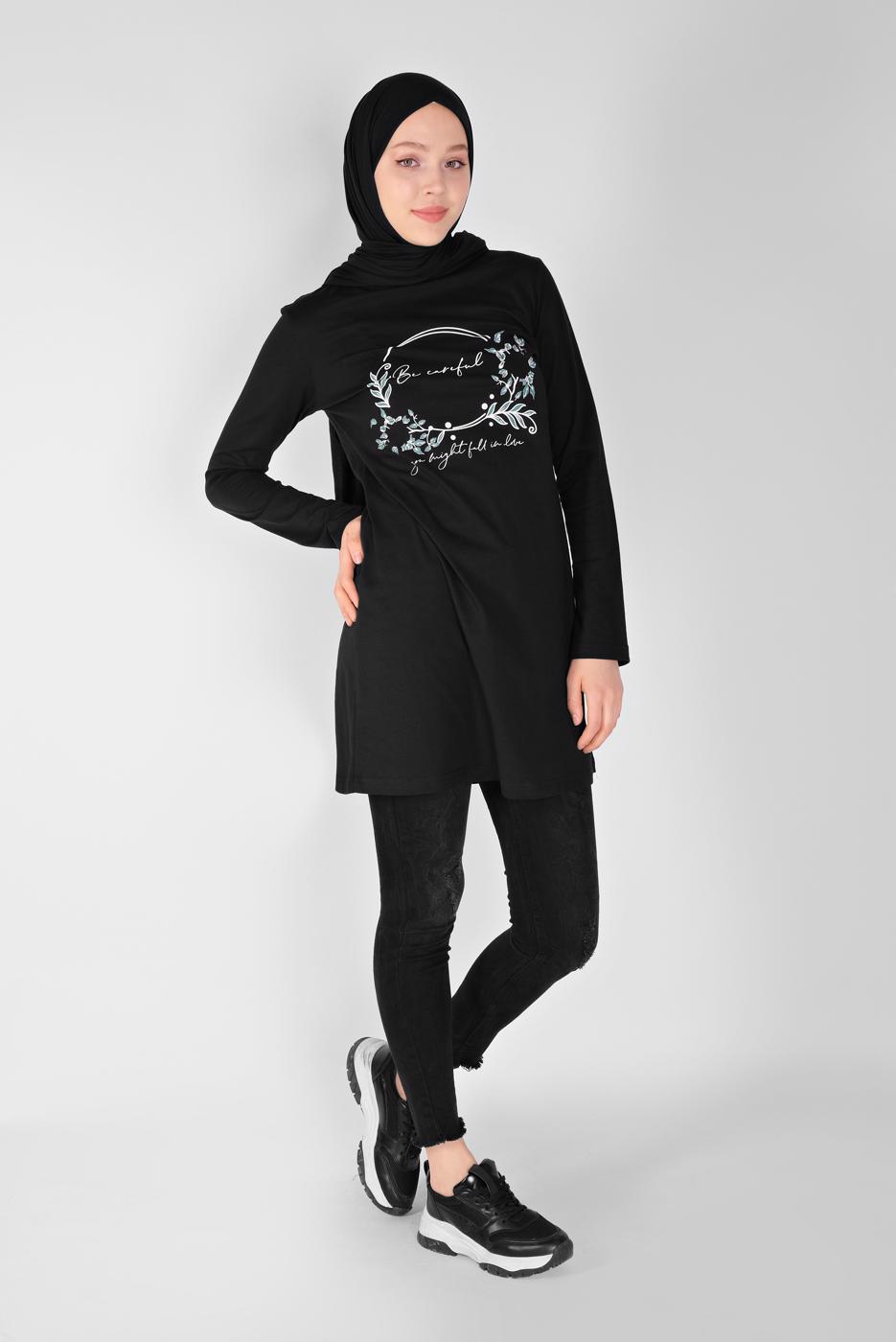Vêtements hijab NOIR TUNIQUE IMPRIMÉE 0106