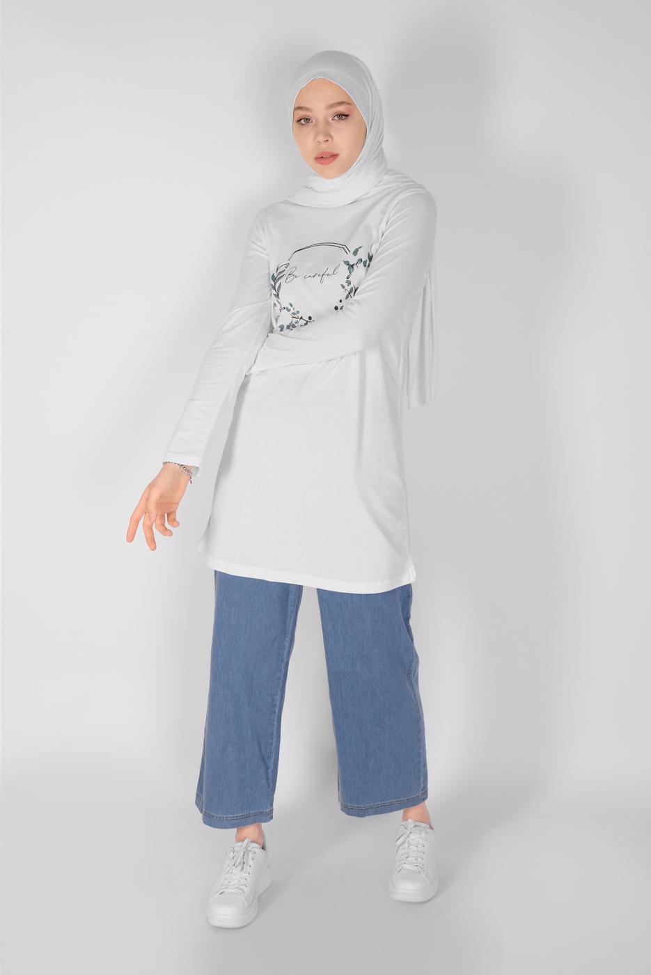 Vêtements hijab BLANC TUNIQUE IMPRIMÉE 0106