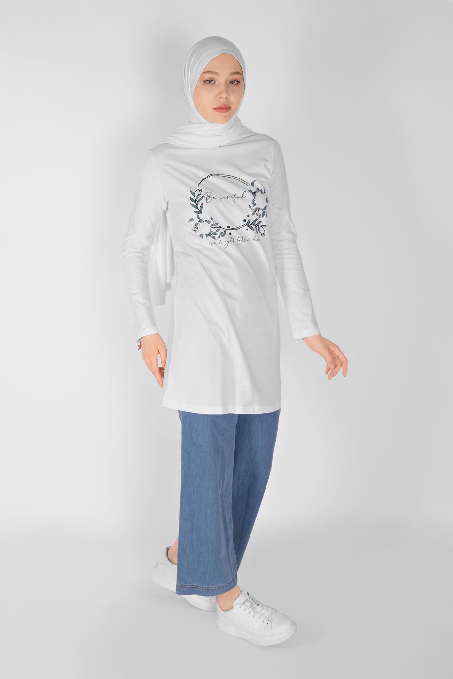 Vêtements hijab BLANC TUNIQUE IMPRIMÉE 0106