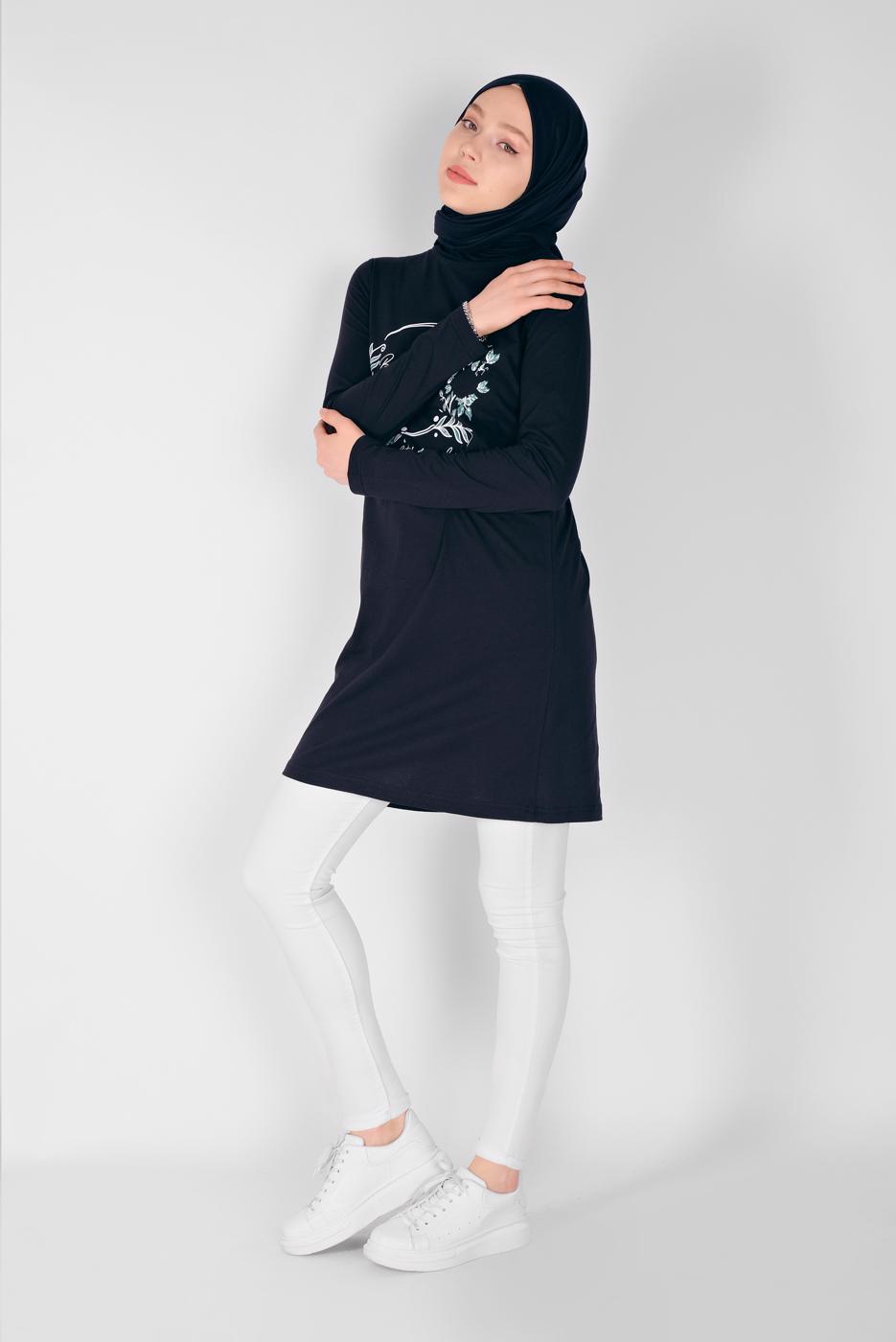 Vêtements hijab BLEU MARINE TUNIQUE IMPRIMÉE 0106