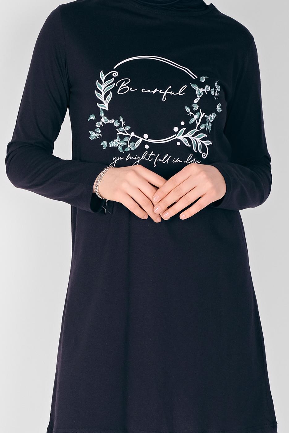 Vêtements hijab BLEU MARINE TUNIQUE IMPRIMÉE 0106