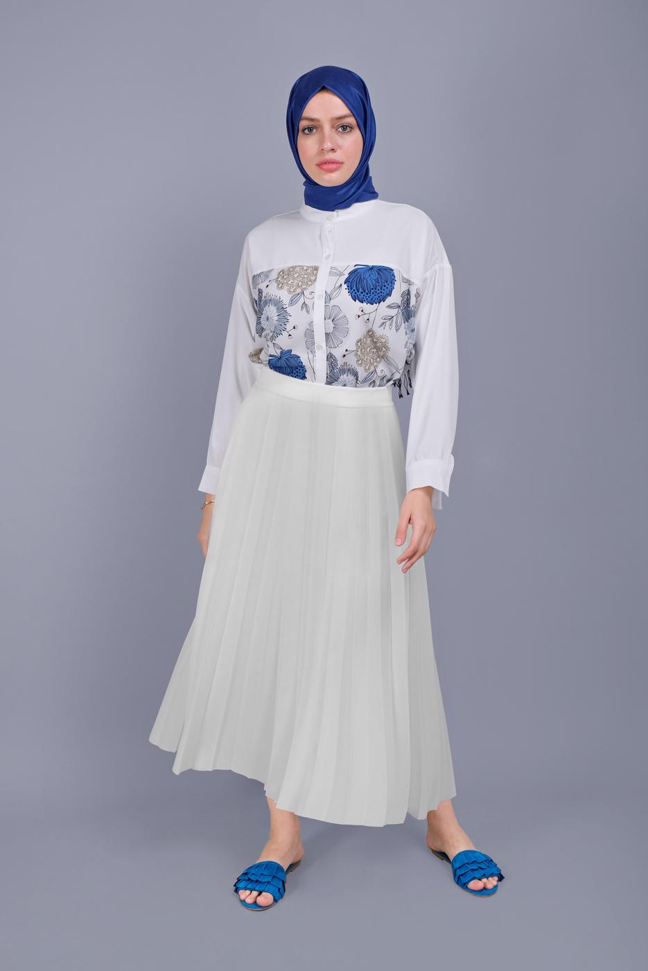 Hijab clothing WHITE ETHNIC PATTERNED TUNIC 122