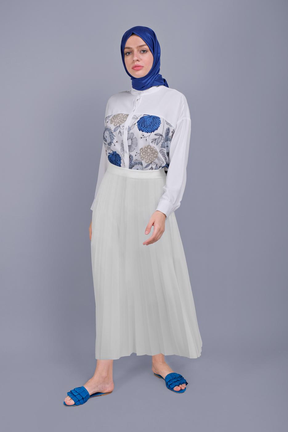 Hijab clothing WHITE ETHNIC PATTERNED TUNIC 122