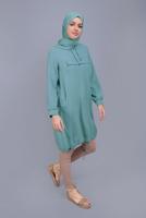Tesettür giyim MAVİ ETEK UCU BÜZGÜLÜ KAPÜŞONLU TUNİK 0165