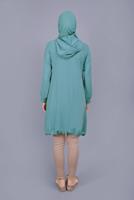 Tesettür giyim MAVİ ETEK UCU BÜZGÜLÜ KAPÜŞONLU TUNİK 0165