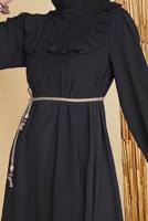 Hijab clothing BLACK JUTE BELT DETAIL FRILLED TUNIC 0281 