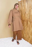 Hijab clothing BROWN JUTE BELT DETAIL FRILLED TUNIC 0281 