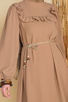Vêtements hijab BRUN TUNIQUE À VOLANTS AVEC CEINTURE EN JUTE 0281