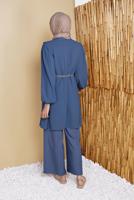 Hijab clothing NAVY BLUE JUTE BELT DETAIL FRILLED TUNIC 0281 