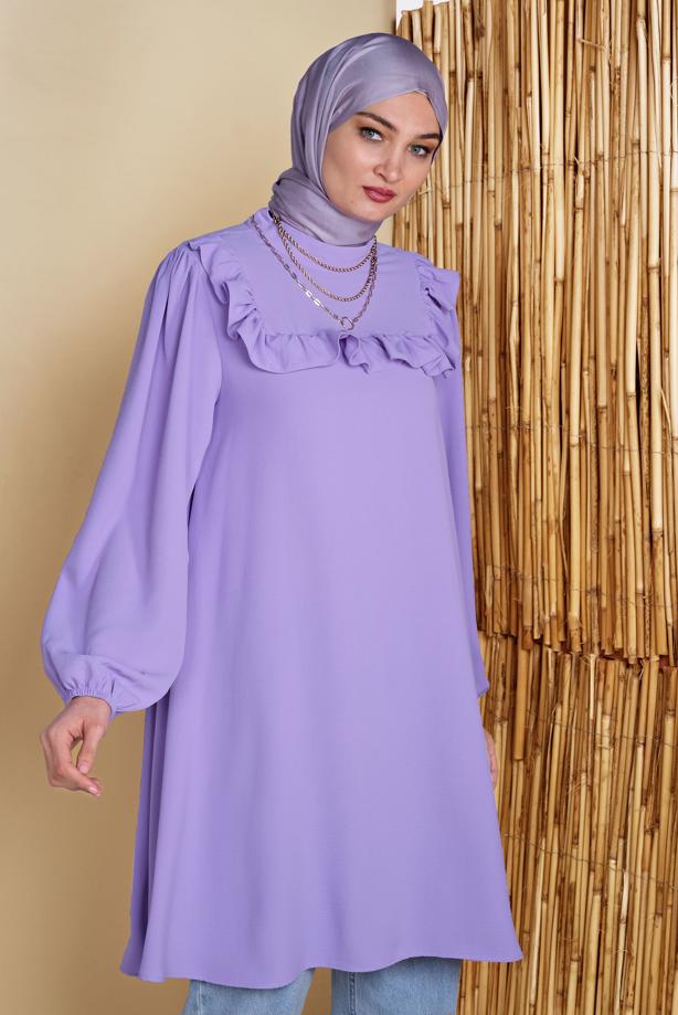 Tesettür giyim  HASIR KEMER DETAYLI VOLANLI TUNİK  0281  - TRENDTESETTÜR