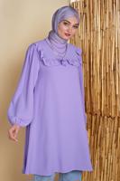 Hijab clothing PURPLE JUTE BELT DETAIL FRILLED TUNIC 0281 