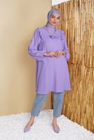 Hijab clothing PURPLE JUTE BELT DETAIL FRILLED TUNIC 0281 