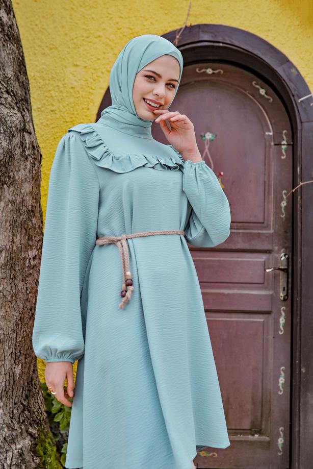 Hijab clothing  JUTE BELT DETAIL FRILLED TUNIC 0281  - TRENDTESETTÜR
