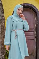 Vêtements hijab VERT TUNIQUE À VOLANTS AVEC CEINTURE EN JUTE 0281