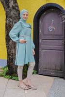 Hijab clothing GREEN JUTE BELT DETAIL FRILLED TUNIC 0281 